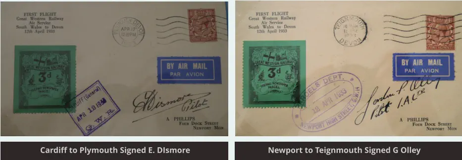 Cardiff to Plymouth Signed E. DIsmore Newport to Teignmouth Signed G Olley