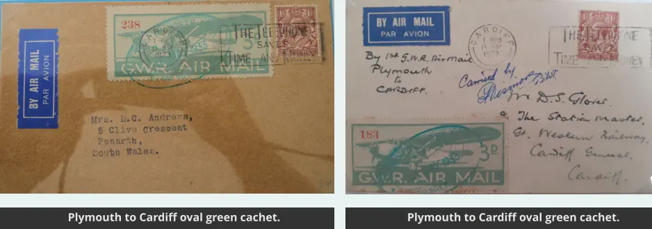 Plymouth to Cardiff oval green cachet. Plymouth to Cardiff oval green cachet.