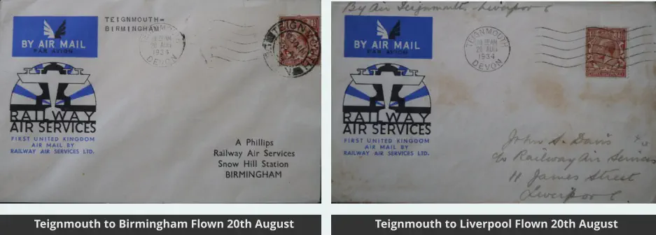 Teignmouth to Liverpool Flown 20th August Teignmouth to Birmingham Flown 20th August