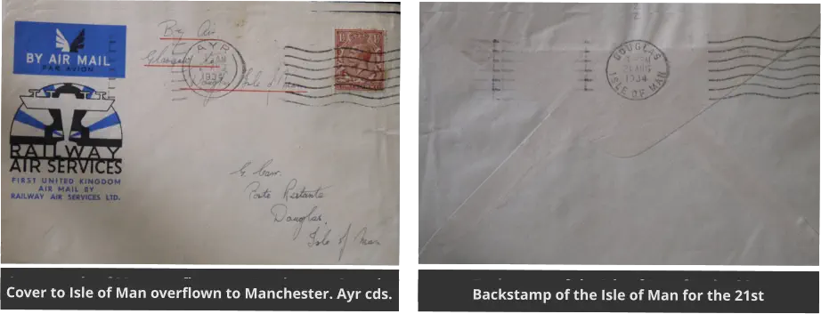 Cover to Isle of Man overflown to Manchester. Ayr cds. Backstamp of the Isle of Man for the 21st Cover to Isle of Man overflown to Manchester. Ayr cds. Backstamp of the Isle of Man for the 21st Cover to Isle of Man overflown to Manchester. Ayr cds. Backstamp of the Isle of Man for the 21st Cover to Isle of Man overflown to Manchester. Ayr cds. Backstamp of the Isle of Man for the 21st