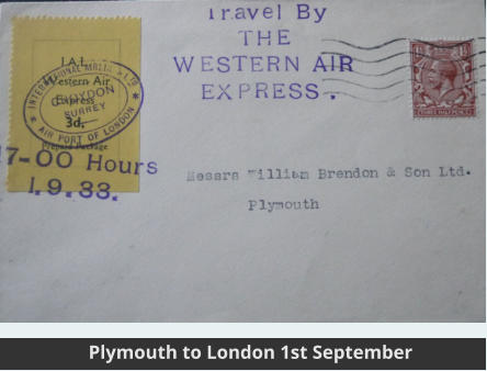 Plymouth to London 1st September Plymouth to London 1st September